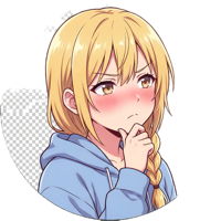 Blonde girl with blue hoodie